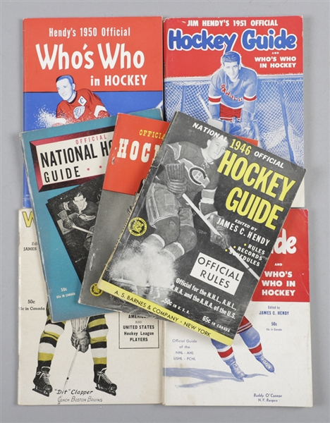 James C. Hendy 1946-51 Hockey Guides (7) Plus 1970s/1990s Hockey Postcard Sets, Starter Sets and Partial Sets