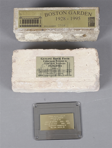 Original Chicago Stadium 1929-1994 and Boston Garden 1928-95 Bricks with Plaques and COAs