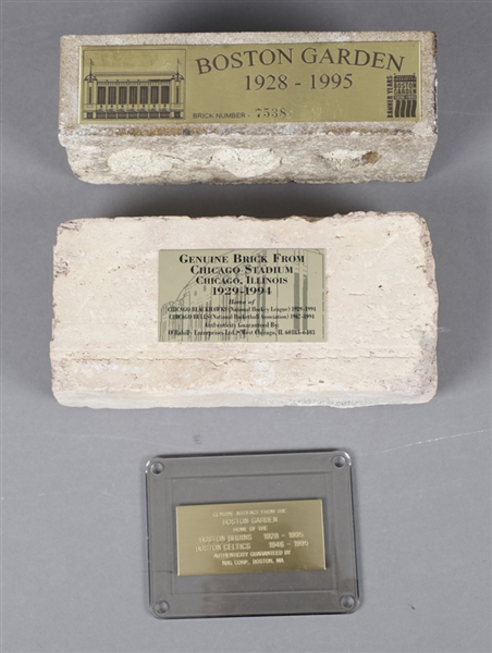 Original Chicago Stadium 1929-1994 and Boston Garden 1928-95 Bricks with Plaques and COAs