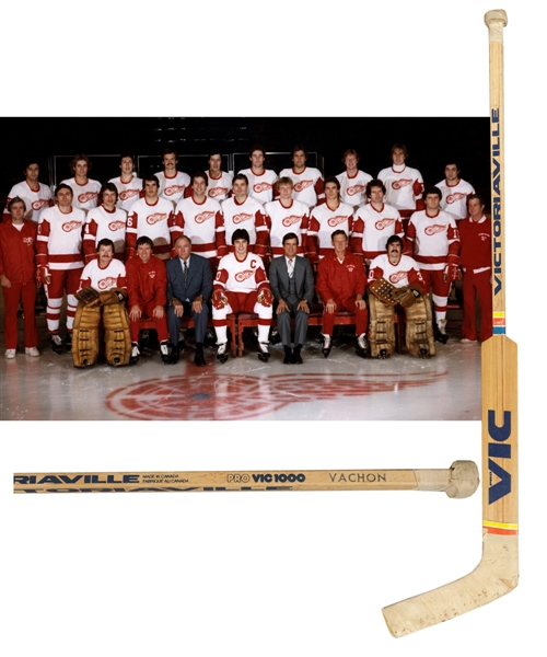 Rogatien Vachons 1979-80 Detroit Red Wings Game-Used Team-Signed Stick by 17 Including Vachon, McCourt and Foligno