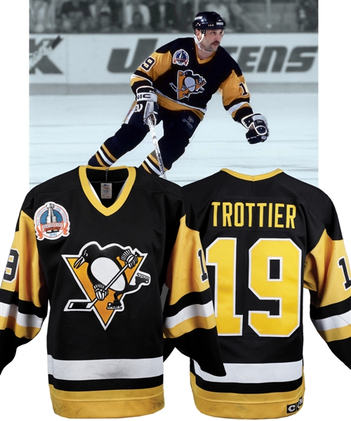 Bryan Trottiers 1990-91 Pittsburgh Penguins Game-Worn Stanley Cup Finals Jersey with Family LOA - Photo-Matched!