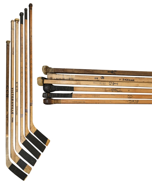 Montreal Canadiens 1950s and 1960s Game-Used Stick Collection of 6 - Goyette, Marshall, Curry, Tremblay, Rousseau and Harper