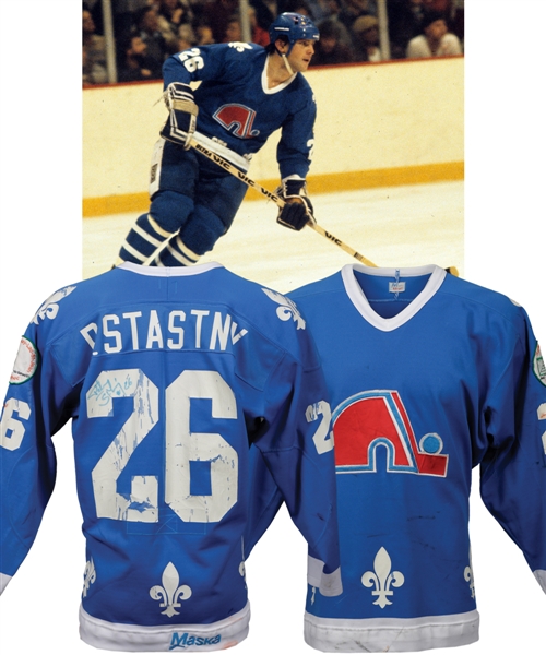 Peter Stastnys 1982-83 Quebec Nordiques Signed Game-Worn Jersey with LOA - Canada Games Patch! - Photo-Matched!