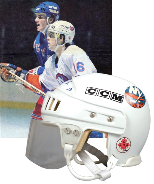 Pat Lafontaines Mid-to-Late-1980s New York Islanders Signed CCM Game-Worn Helmet