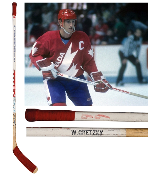Wayne Gretzkys 1984 Canada Cup Team Canada Signed Titan Game-Used Stick with LOA - Rare Red Tape Variation