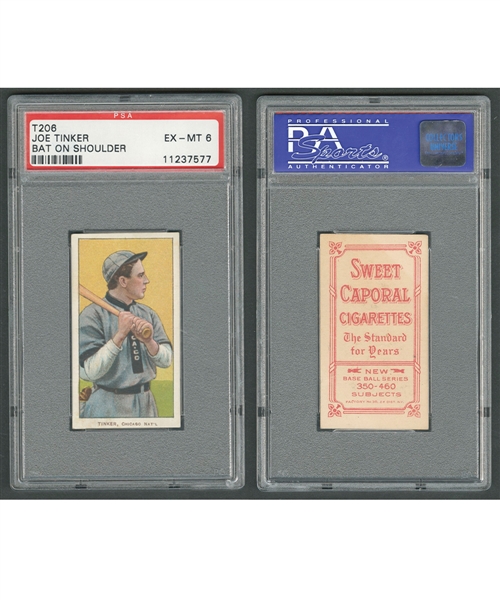 1909-11 T206 Baseball Card - Joe Tinker (Bat on Shoulder - Sweet Caporal Cigarettes Back) - Graded PSA 6