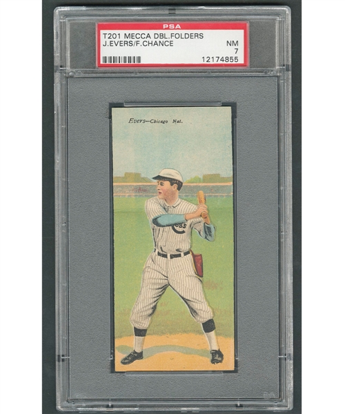 1911 Mecca Double Folders T201 Baseball Card - Johnny Evers and Frank Chance - Graded PSA 7