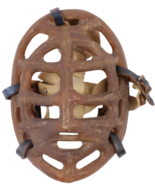 Fibrosport 1960s Fiberglass Hockey Pretzel Goalie Mask (Jacques Plantes Company) Displayed at "Simmons Sports" Store