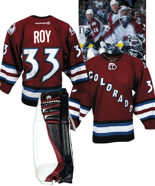 Patrick Roy Mid-to-Late-1990s Koho Pro Return Pad and Signed Colorado Avalanche Jersey