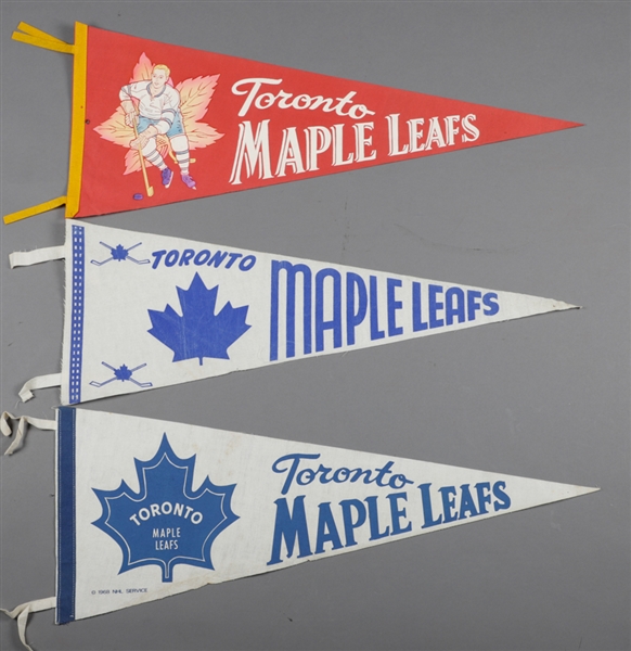 Vintage 1950s/1970s Toronto Maple Leafs Full Size Hockey Pennant Collection of 6