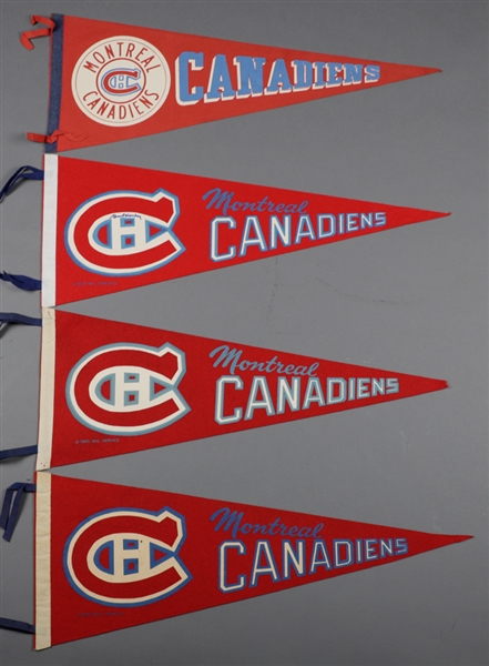 Vintage 1960s/1970s Montreal Canadiens Full Size Hockey Pennant Collection of 7