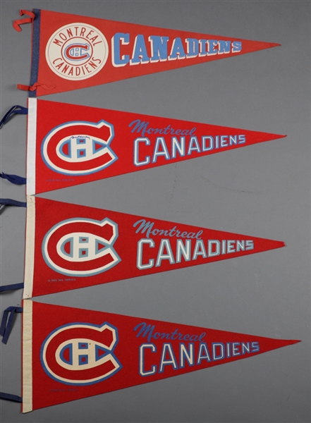 Vintage 1960s/1970s Montreal Canadiens Full Size Hockey Pennant Collection of 7