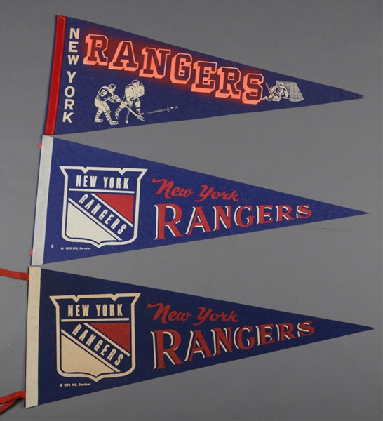 Vintage 1960s/1980s New York Rangers Full Size Hockey Pennant Collection of 6
