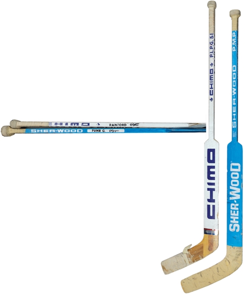 Grant Fuhrs and Bill Ranfords Circa 1989-90 Edmonton Oilers Stanley Cup Championship Season Game-Used Sticks