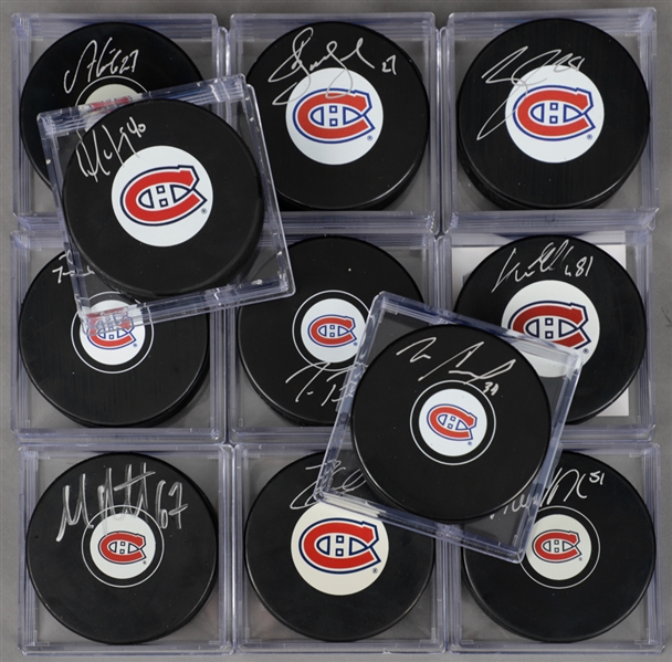 Montreal Canadiens Modern Players Signed Puck Collection of 11 with LOA