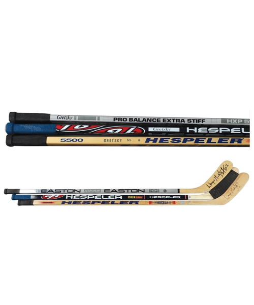 Wayne Gretzkys 1990s Easton and Hespeler Game Stick Collection of 3 Including 2 Signed Sticks