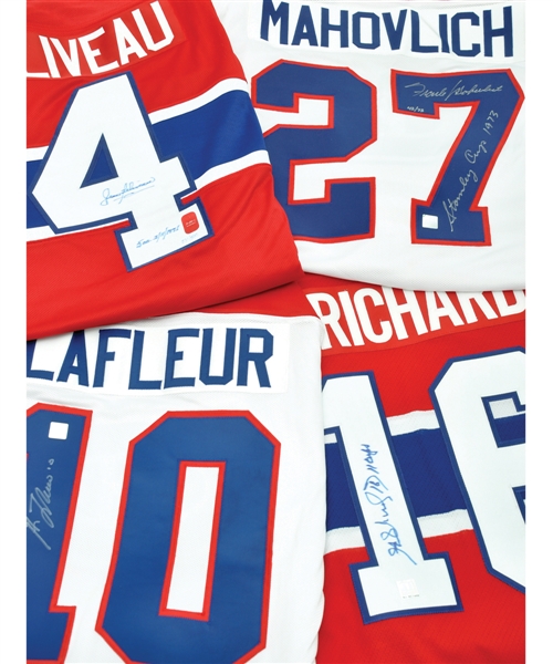 Montreal Canadiens Signed Jersey Collection of 6 with Beliveau, Lafleur and the Big M