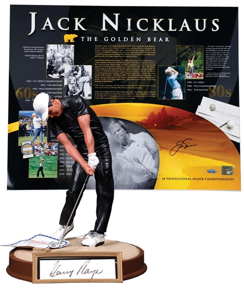 Jack Nicklaus Signed "18 Pro Championships" Photo with COA, Gary Player Signed Sports Impressions LE Figurine #167/975 with COA and Davis Love III Signed LE Lithographs (3) with COAs