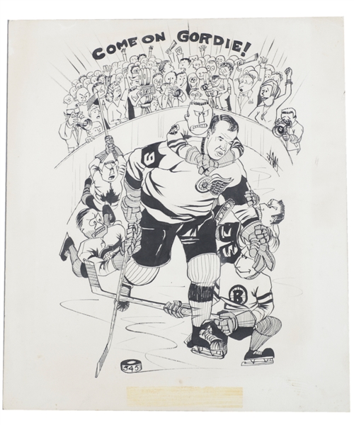 Gordie Howe Circa 1963 Detroit Red Wings "545th Goal" Original Artwork - Became Leading All-Time Goal Scorer!