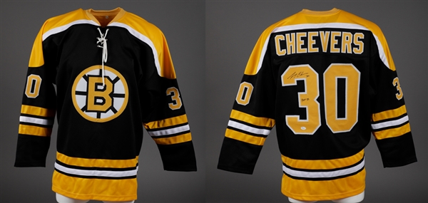 Hall of Fame Goaltenders Signed Jersey, Stick and Other Item Collection of 7 with Hall, Bower, Giacomin, Cheevers and Parent