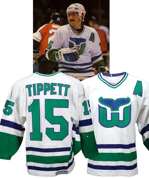 Dave Tippetts Late-1980s Hartford Whalers Game-Worn Alternate Captains Jersey - Nice Game Wear!