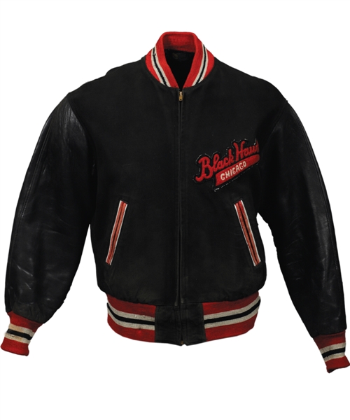 Vintage Circa Mid-1950s Chicago Black Hawks Leather and Suede Jacket