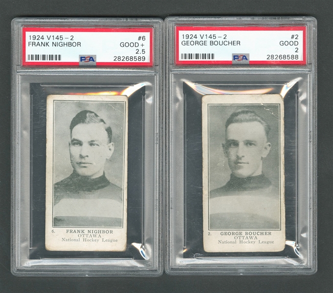1924-25 William Patterson V145-2 Hockey Card #6 HOFer Frank Nighbor (Graded PSA 2.5) and #2 HOFer Georges Boucher (Graded PSA 2)