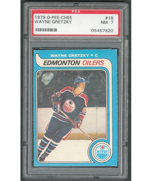 1979-80 O-Pee-Chee Hockey Card #18 HOFer Wayne Gretzky RC - Graded PSA 7