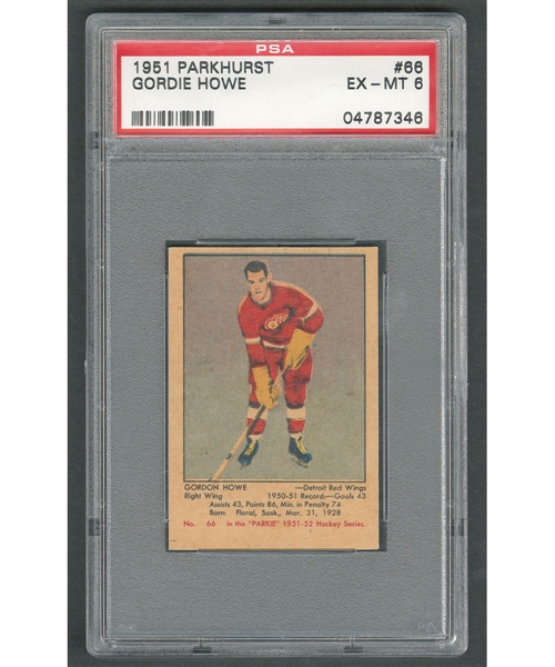 1951-52 Parkhurst Hockey Card #66 HOFer Gordie Howe RC - Graded PSA 6