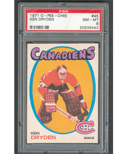 1971-72 O-Pee-Chee Hockey Card #45 HOFer Ken Dryden RC - Graded PSA 8