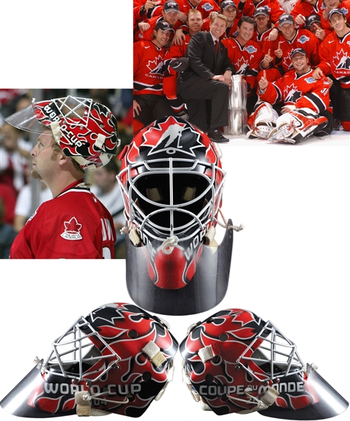 Martin Brodeurs 2004 World Cup of Hockey Team Canada Game-Worn Lefebvre Goalie Mask with Family LOA - Photo-Matched!