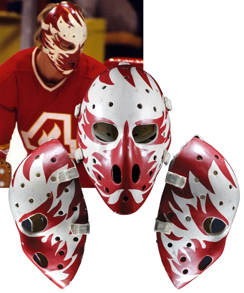 Dan Bouchards Mid-1970s Atlanta Flames Game-Worn Fiberglass Goalie Mask with LOA - Photo-Matched!