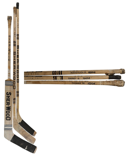 Bob Gaineys (RC era), Pete Mahovlichs and Wayne Thomas Mid-1970s Montreal Canadiens Game-Used Sticks