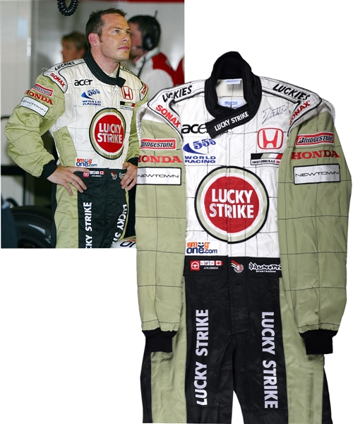 Jacques Villeneuve’s 2002 Lucky Strike BAR Honda F1 Team Signed Race-Worn Suit (Lucky Strike Sponsorship) with His Signed LOA