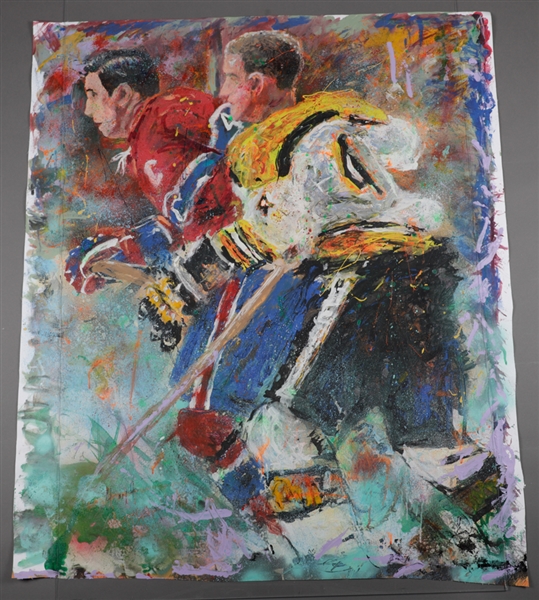 Bobby Orr and Jean Beliveau “Meeting of the Greats” Original Painting on Canvas by Renowned Artist Murray Henderson (41 ¾” x 49 ½”) 
