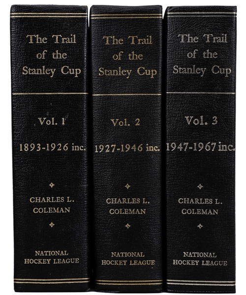 Leather Bound "The Trail of the Stanley Cup" Three-Volume Book Set plus Additional Volume 1 and 2 Books (4)