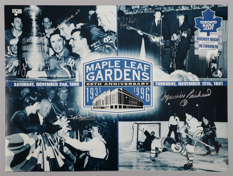 Maple Leaf Gardens 65th Anniversary Photo Signed by Bower, Mahovlich, Kelly, Kennedy and Richard (11" x 14 1/2")