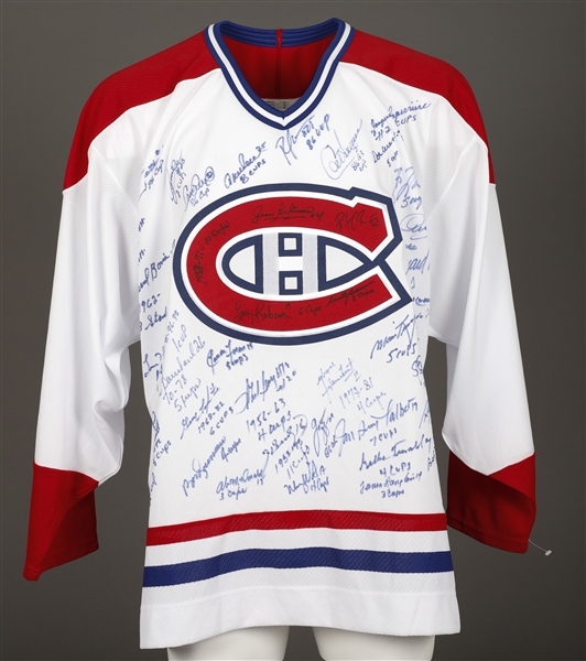 Montreal Canadiens Signed Jersey by 40+ Stanley Cup Champions Winners with Annotations Including 15 HOFers with LOA