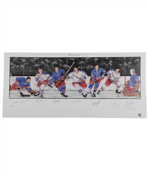 New York Rangers Limited-Edition Lithograph Autographed by 7 HOFers with LOA (18" x 39")