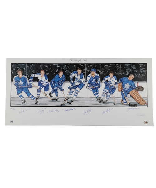 Toronto Maple Leafs Limited-Edition Lithograph Autographed by 7 HOFers with LOA (18" x 39")