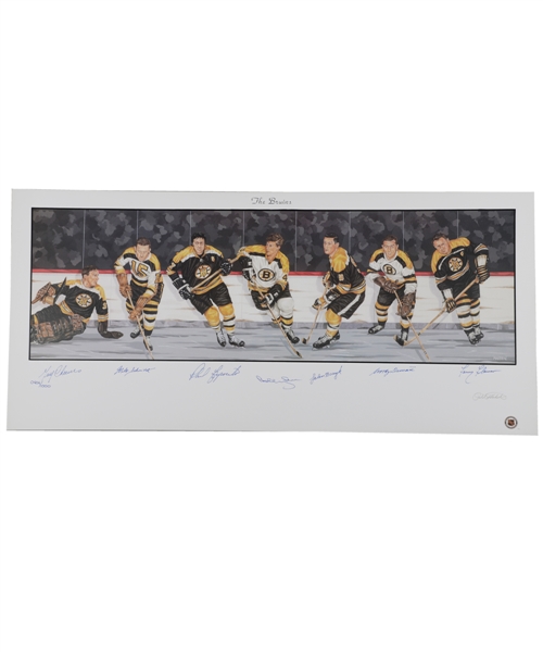 Boston Bruins Limited-Edition Lithograph Autographed by 7 HOFers with LOA (18" x 39")