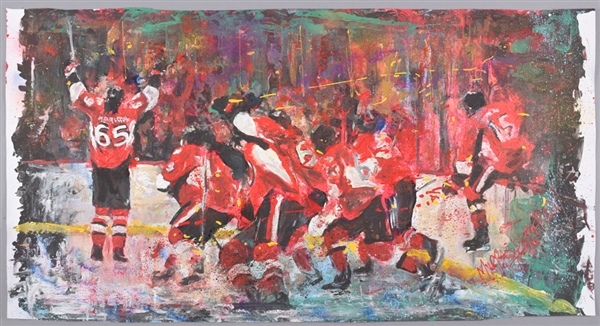 Ottawa Senators “Victory Celebrations” Original Painting on Canvas by Renowned Artist Murray Henderson (22” x 42”)