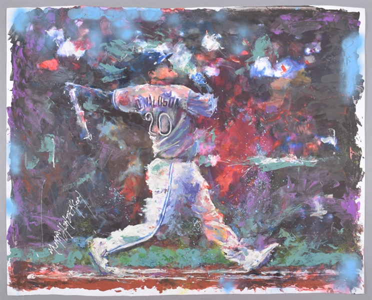 Josh Donaldson Toronto Blue Jays “Full Extention” Original Painting on Canvas by Renowned Artist Murray Henderson (34” x 42”) 