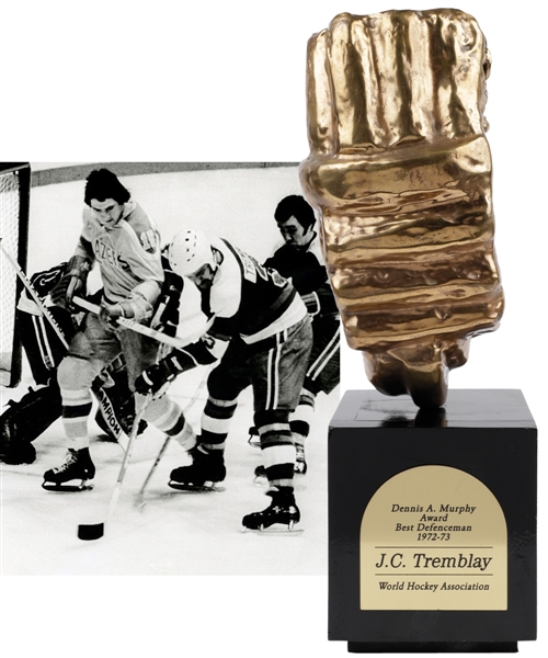 J.C. Tremblays 1972-73 Quebec Nordiques "Dennis A. Murphy Award" Best WHA Defenceman Trophy (17 ½”)