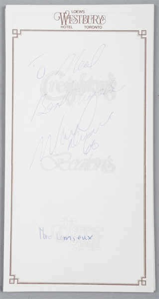 Pittsburgh Penguins 1984-85 Signed Westbury Hotel Single Sheets (24) Including Mario Lemieux Rookie