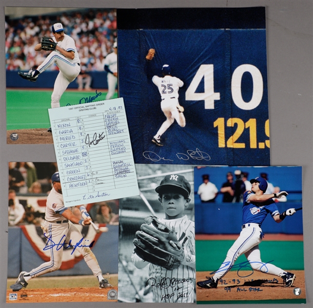 Toronto Blue Jays Signed Photo Collection of 5 Including Winfield, Alomar, Sprague and White Plus 1997 Batting Lineup Card Signed by Carter and Gaston