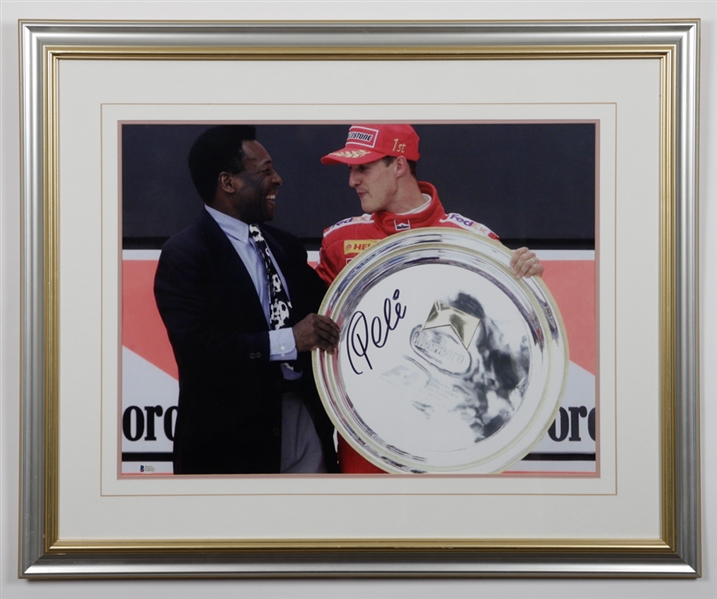 Soccer/Football Legend Pele Signed Framed Photo with Michael Schumacher (27 ¾” x 33 ¾”) - Beckett Certified 
