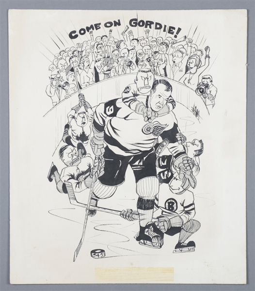 Gordie Howe Circa 1963 Detroit Red Wings "545th Goal" Original Artwork - Became Leading All-Time Goal Scorer!