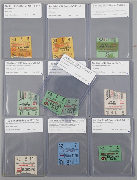 Boston Gardens 1930s to 1960s Boston Bruins Ticket Stub Collection of 10