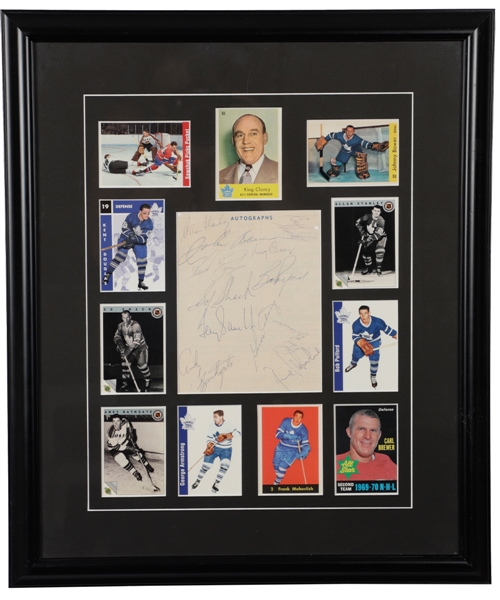 Toronto Maple Leafs 1964-65 Team-Signed Sheet Framed Display (12 Signatures) with 8 HOFers (5 Deceased) Including Terry Sawchuk